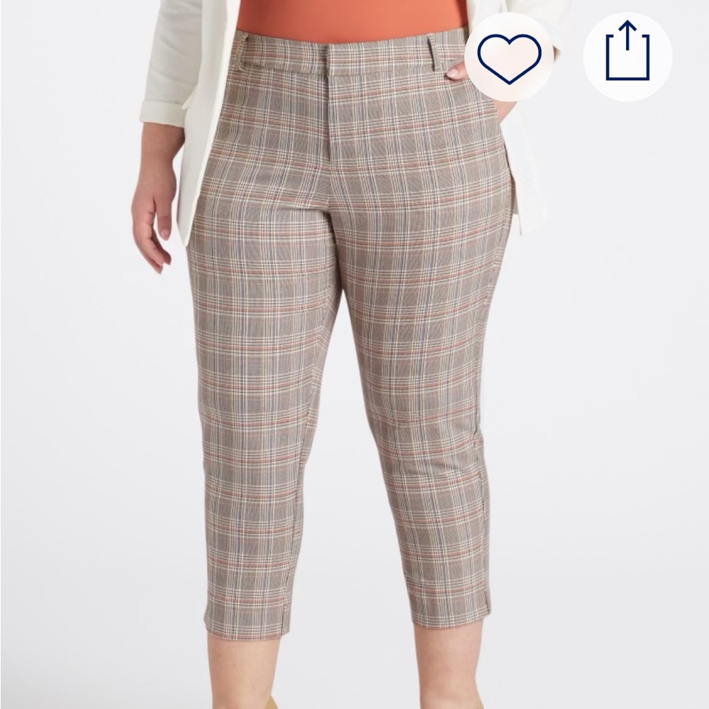 Liverpool Women's Cropped Plaid Pants - Orange and Brown